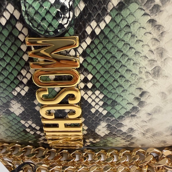NWT- Moschino Snakeskin Leather Print Chain Bag - Green and Gold - Picture 3 of 7